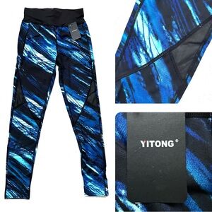 NWT YITONG Vibrant Blue and Black Leggings Size S/M